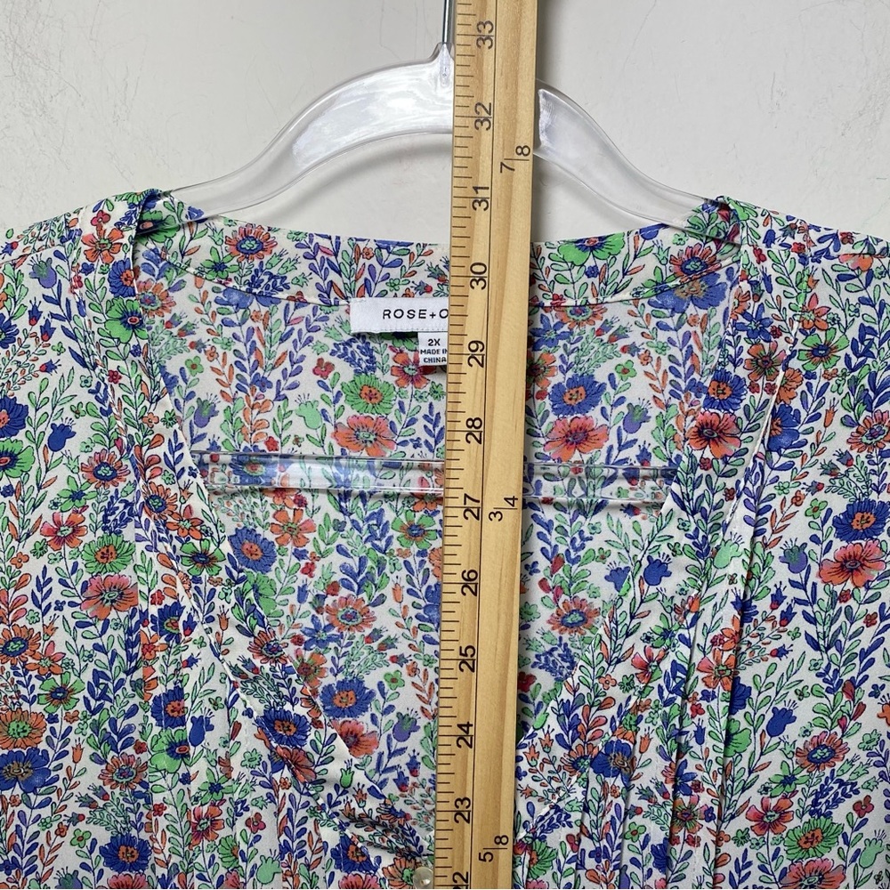 Rose + Olive Cottage Boho‎ Chiffon Floral Tunic Top 2X  Multi V Neck 3/4 Sleeves - Picture 7 of 8